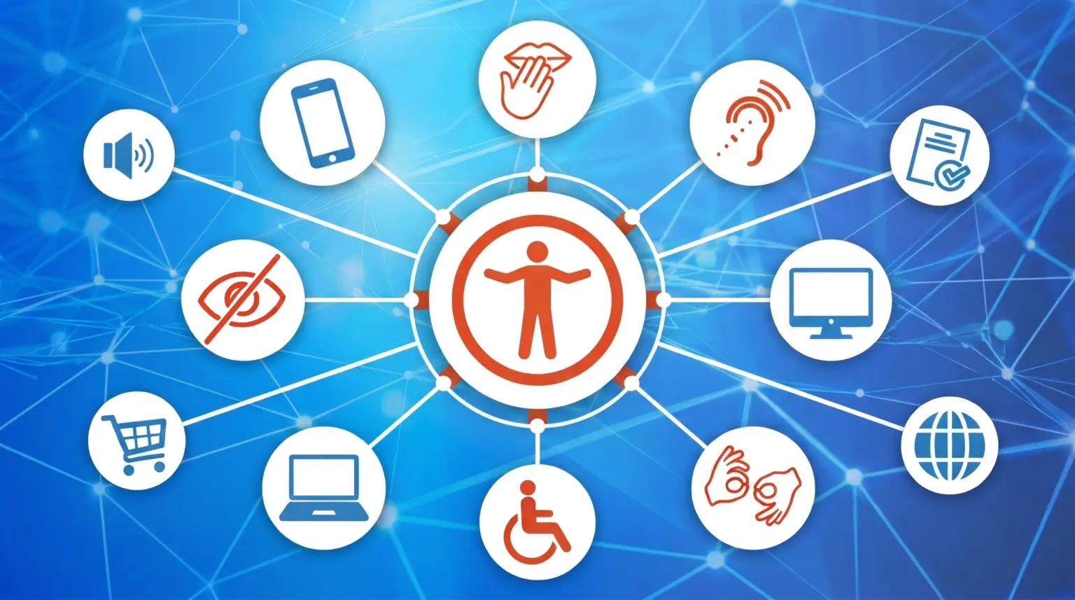 Runde Icons mit Piktogrammen von Beeinträchtigungen und digitalen angeboten.